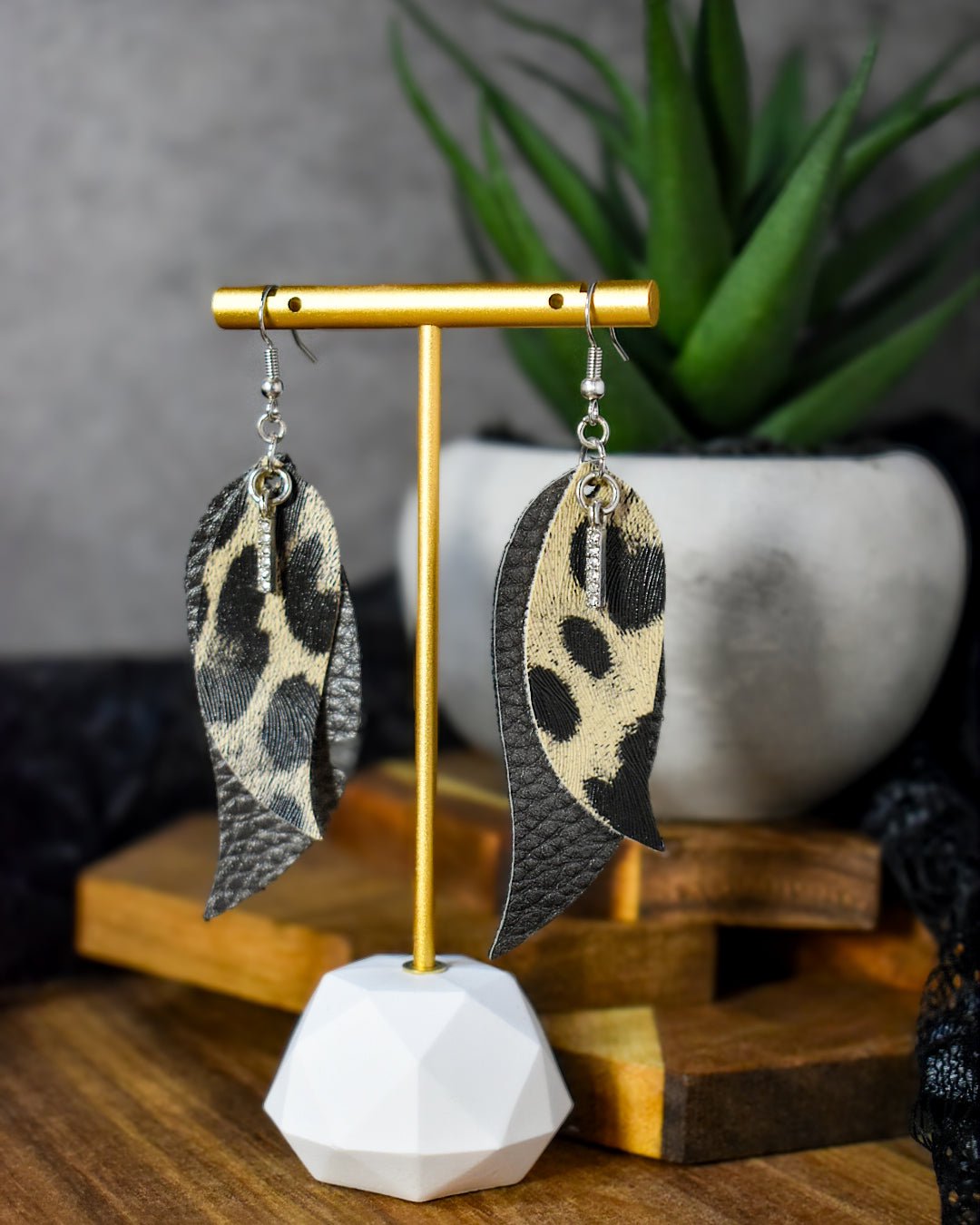 Faux Leather Leopard Print Dangle Earrings | Handmade Jewelry - Amaryllis Custom CraftsDangle earringsAmaryllis Custom Crafts