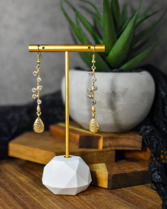 Gold CZ Linear Teardrop Dangle Earrings | Handmade Jewelry - Amaryllis Custom CraftsDangle earringsAmaryllis Custom Crafts