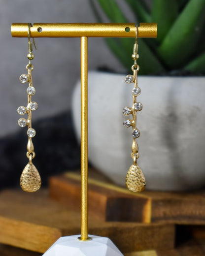 Gold CZ Linear Teardrop Dangle Earrings | Handmade Jewelry - Amaryllis Custom CraftsDangle earringsAmaryllis Custom Crafts