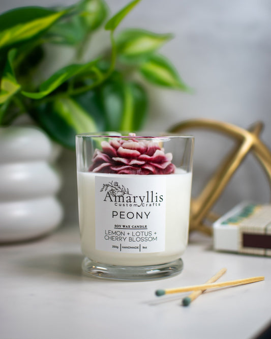 Wax Peony Candle | Floral Container Candle - Amaryllis Custom CraftsCandleAmaryllis Custom Crafts