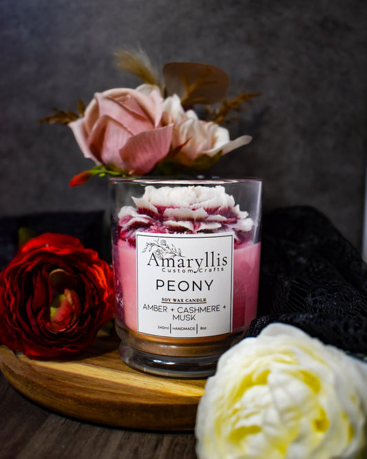 Wax Peony Flower Topped Jar Candle - Amaryllis Custom CraftsCandleAmaryllis Custom Crafts