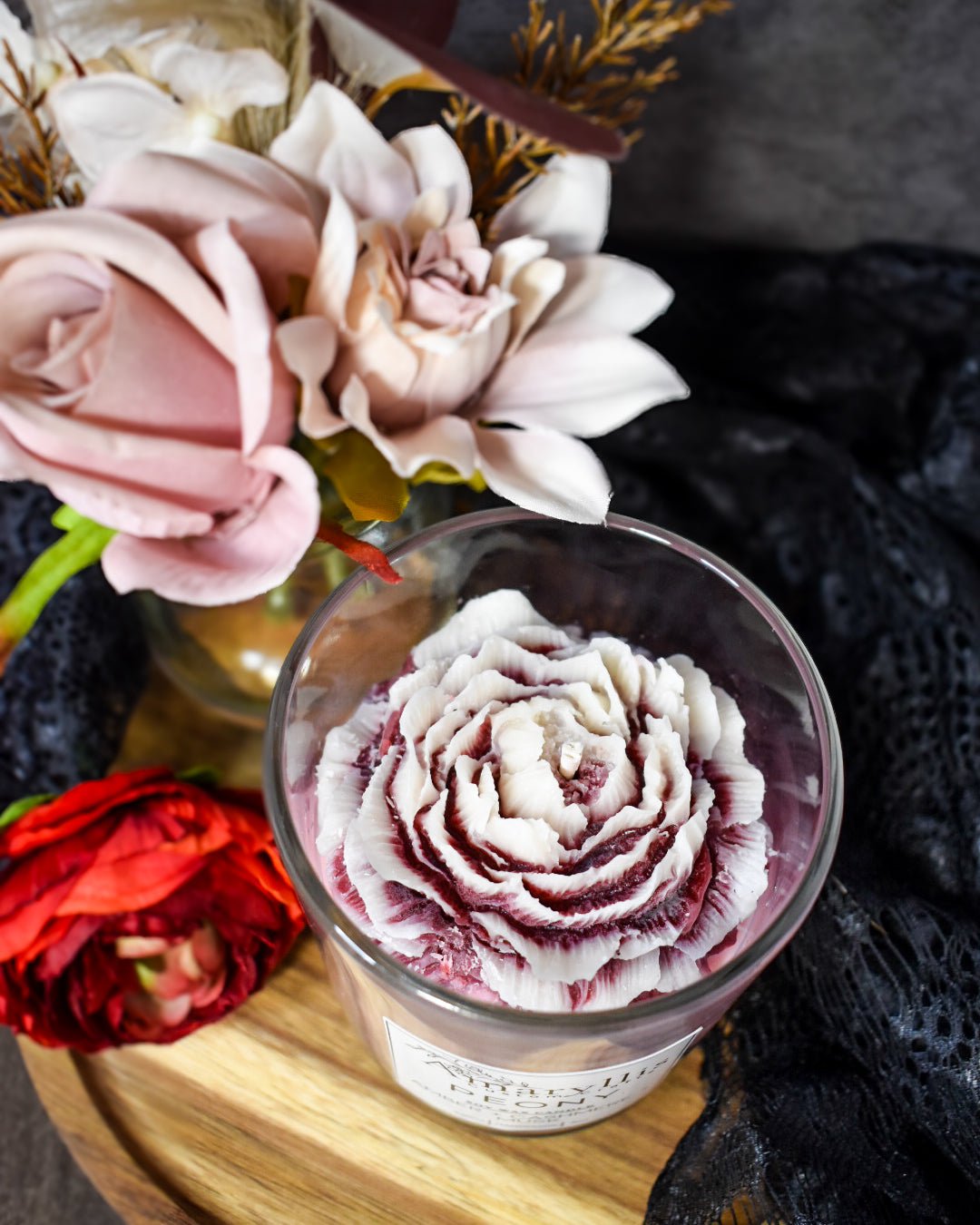 Wax Peony Flower Topped Jar Candle - Amaryllis Custom CraftsCandleAmaryllis Custom Crafts